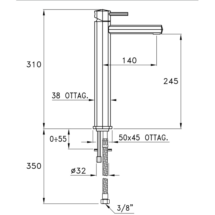 Stella Firenze Смеситель для накладной раковины на 1 отверстие 3222MCHP, цвет: хром
