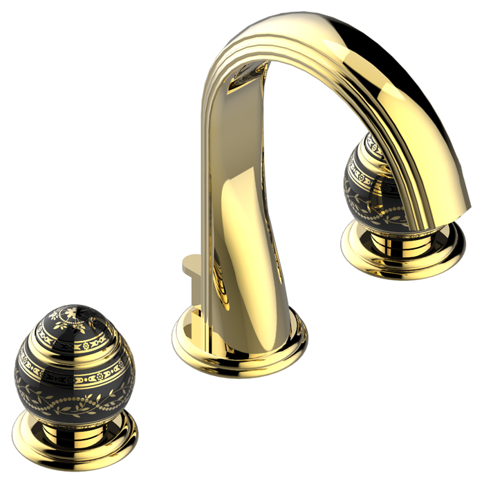Смеситель для раковины THG Marquise porcelaine noire, 3 отв., цвет: золото/черный фарфор