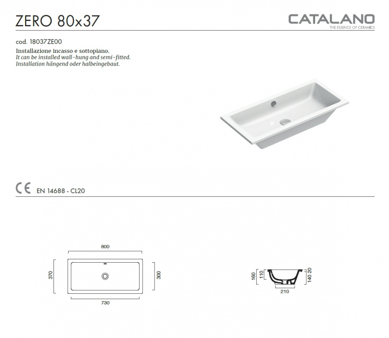 Раковина Catalano New Zero 80x37 0124810001 / 18037ZE00