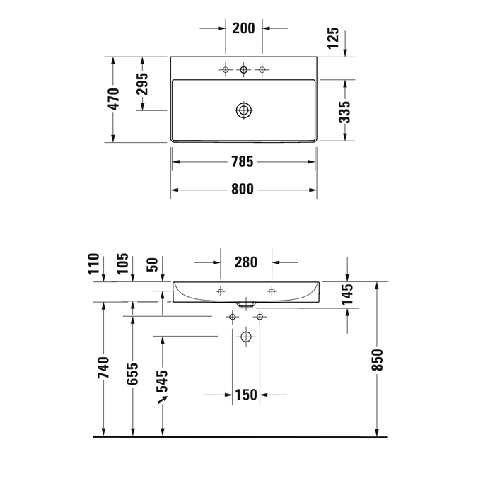Раковина накладная Duravit DuraSquare 80x47см, с 1 отв., без перелива, цвет: белый