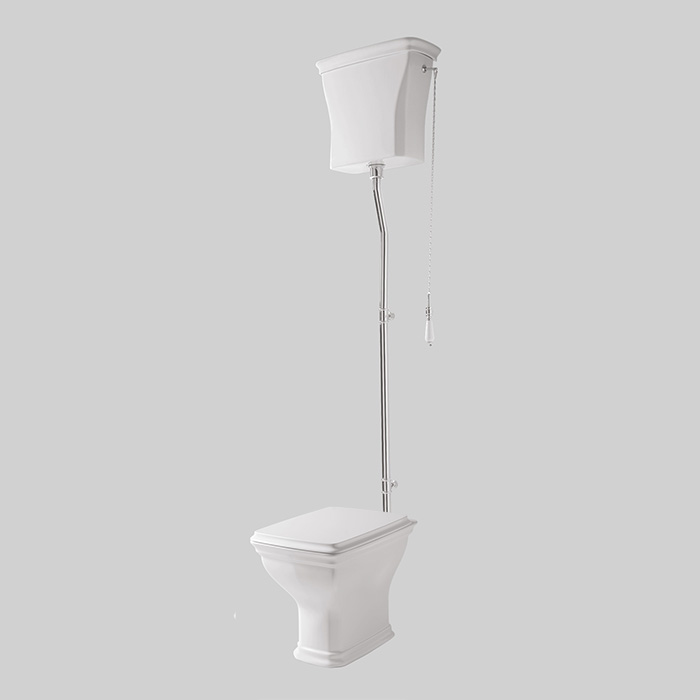 Artceram CIVITAS Унитаз 36х54см, с высоким бачком и трубой хром, с механизмом с цепочкой и ручкой, с сиденьем, микролифт, цвет: белый