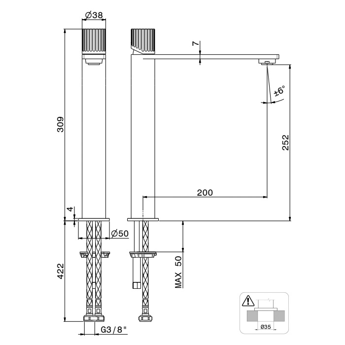 Newform Steel Line Смеситель для раковины, высокий, 1 отв., без донного клапана, цвет: pvd brushed copper bronze