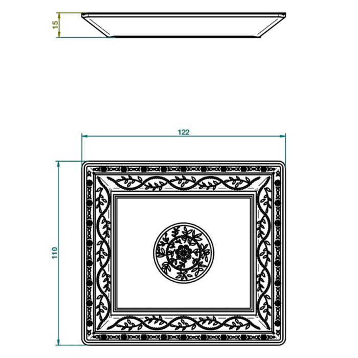 THG MARQUISE BLANC DECOR PLATINE Поднос керамический 122х110 мм, настольный, small size, декор платина, цвет: белый