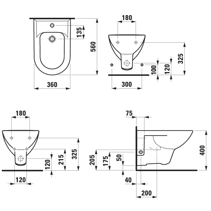 Laufen Pro Биде подвесное 58x36x34.5(43)см., 1 отв., цвет: белый