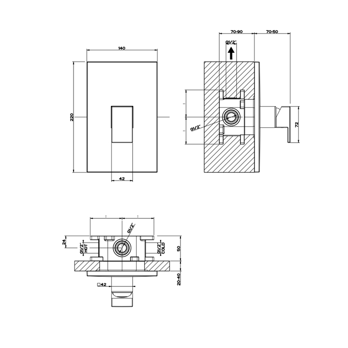 Смеситель для раковины Gessi Rettangolo, встраиваемый, однорычажный, внешняя часть, цвет: Black XL