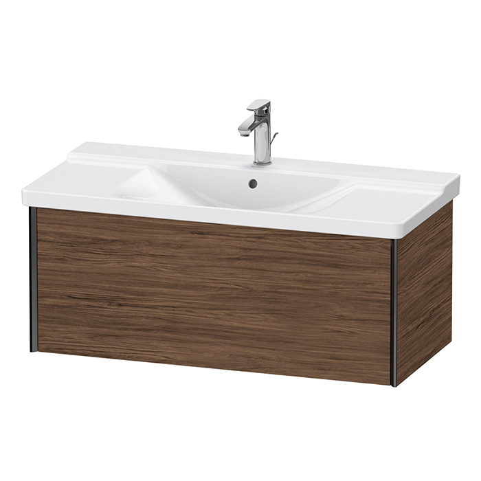 Тумба подвесная Duravit XViu 101x46.9x40.5см, с раковиной, 1 ящик, цвет: walnut dark/черный матовый