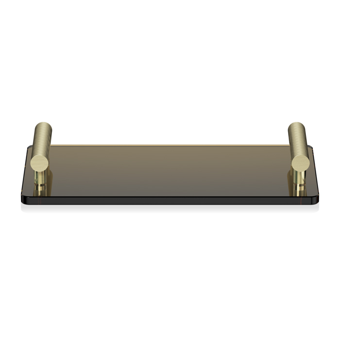 Поднос Decor Walther Club Tab с ручками, стеклянный, настольный, цвет: матовое золото / тёмно-коричневое стекло