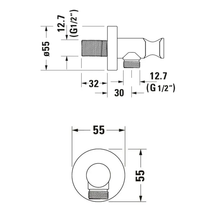 Duravit Shower Вывод для душа, с держателем, цвет: хром глянцевый
