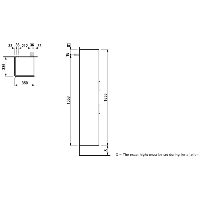 Laufen Base Высокий шкаф 35x33.5x165см, 2 дверцы, петли справа, 1 открытая полка, 4 стеклянные полки, дизайн совпадает со шкафами под раковину, цвет: белый глянцевый