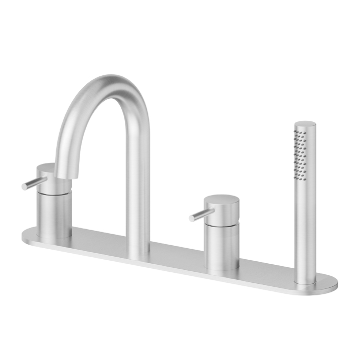 Смеситель на борт ванны Newform X-Steel 316, 4 отв., с изливом и ручным душем, цвет: нержавеющая сталь