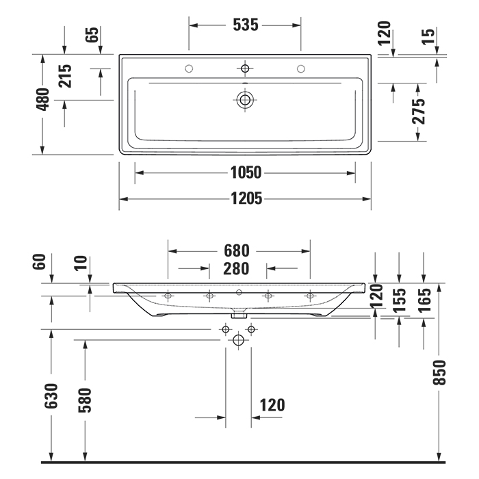 Duravit D-Neo Раковина 120x48см, подвесная, 1 отв., цвет: белый