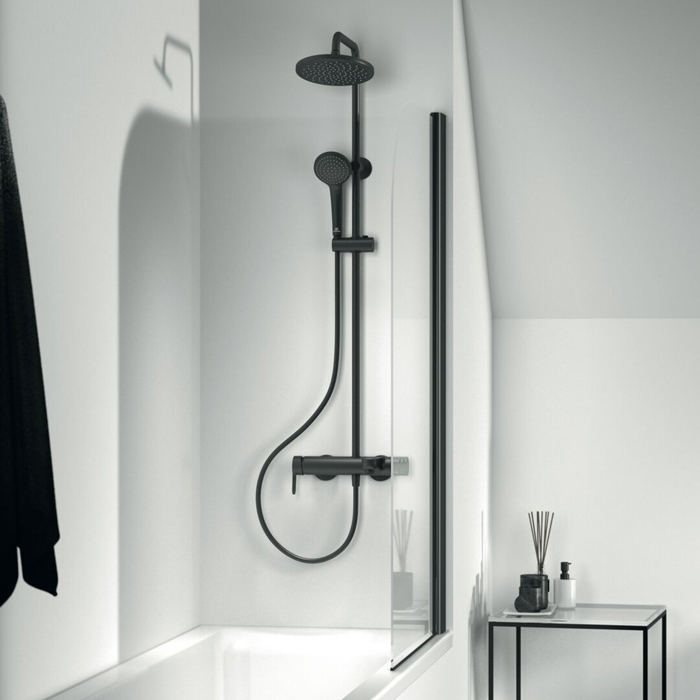 Ideal Standard IdealRain Cerafine O Душевая система с настенным смесителем, верхним душем Ø20см, держателем, лейкой для душа и шлангом 175см, цвет: черный матовый