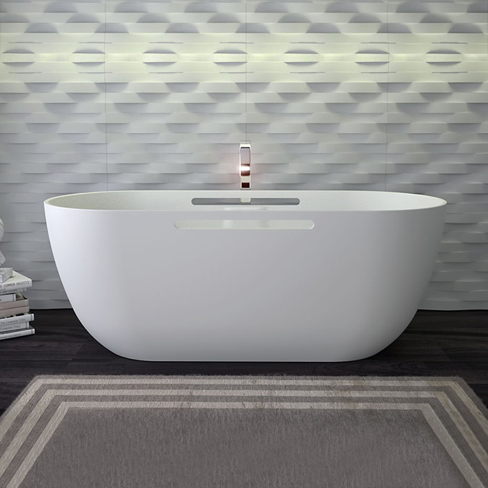 KNIEF Lotus Ванна отдельностоящая из материала Stone 170х75х63 см, с переливом и выпуском Click-Clack хром, с ручками, цвет: белый матовый