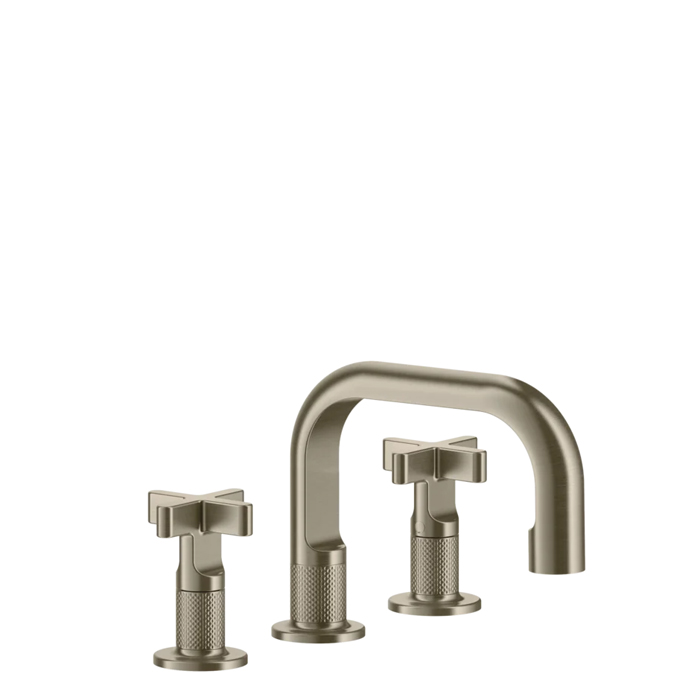 Смеситель для раковины Gessi Inciso на 3 отверстия с донным клапаном, излив 140мм, h=145мм, цвет: finox