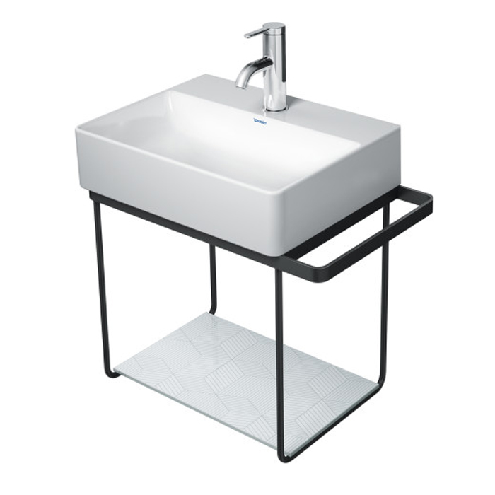 Металлическая консоль Duravit DuraSquare подвесная 51.6х33.3см, с раковиной на 1 отв., 073245 и полкой, высота регул.+5см, п/д левый/правый хром