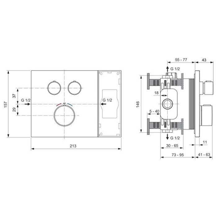 Ideal Standard Ceratherm Navigo Solos Смеситель для душа, встраиваемый, термостатический, цвет: PVD Magnetic Grey (Магнит)