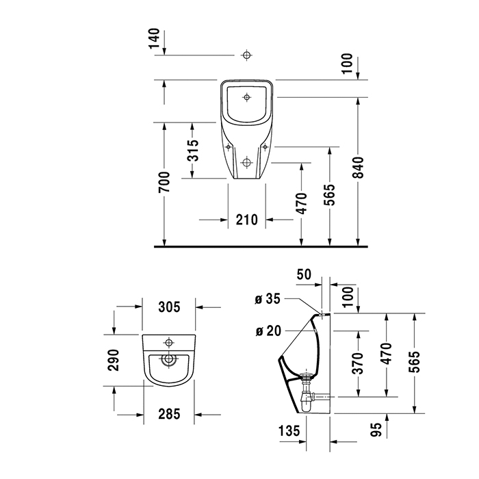 Duravit D-Code Писсуар 57.5х30.5см, с внешним подводом воды, цвет: белый
