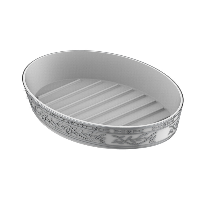 Мыльница керамическая THG Marquise platinum decor, настольная, декор платина, цвет: белый