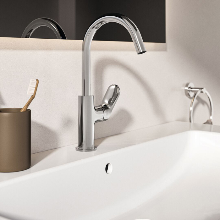 Ideal Standard Ceralife O Смеситель для раковины, на 1 отв., H21.5см., с поворотным изливом, с донным клапаном,  цвет: хром