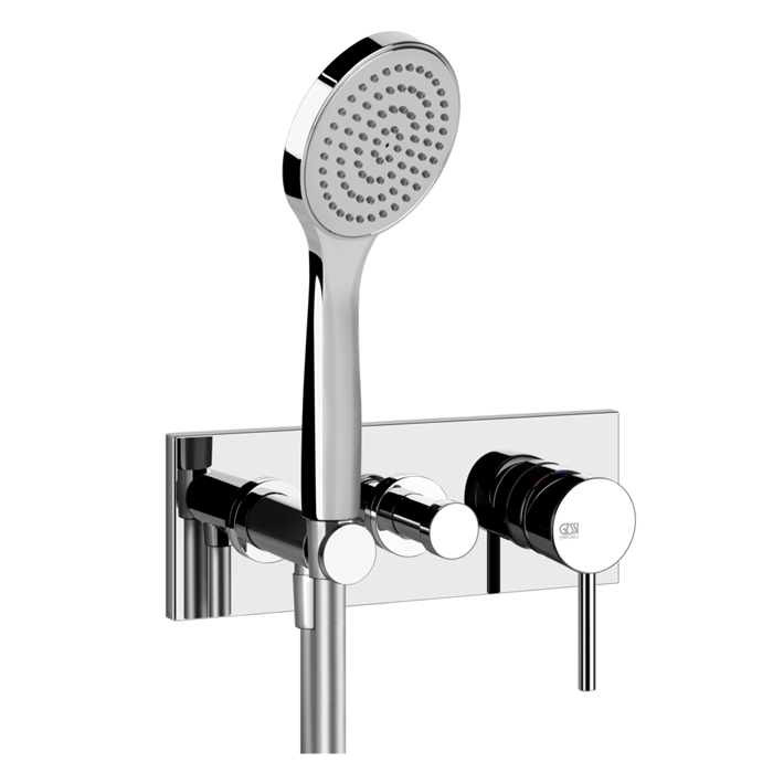 Смеситель для душа Gessi Emporio Via tortona, встраиваемый, на 2 позиции с переключателем, подводом воды и держателем лейки, душевой лейкой и шлангом, цвет: хром