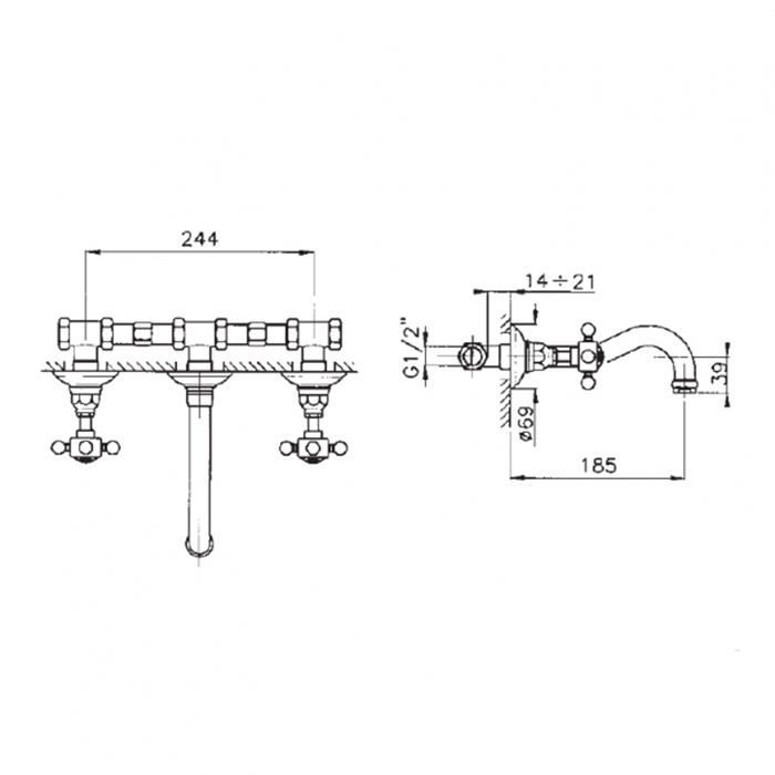 Nicolazzi Dames Anglaises Смеситель для раковины, настенный, цвет: Bronze Plated