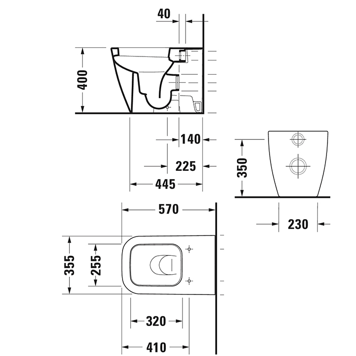 Duravit Happy D.2 Унитаз напольный пристенный вариант, для независимого подключения воды, с вертикальным смывом, цвет: белый