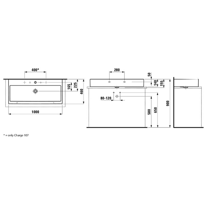 Раковина Laufen Living City 100х46х14 см, 2 отв., цвет: белый