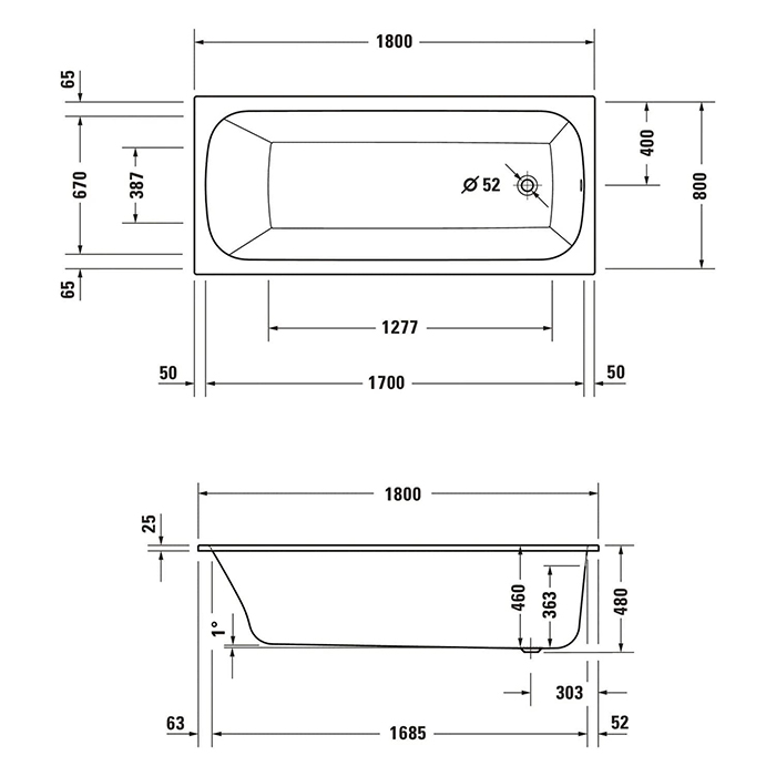 Ванна Duravit Qatego 180х80см, встраиваемая, акриловая, цвет: белый