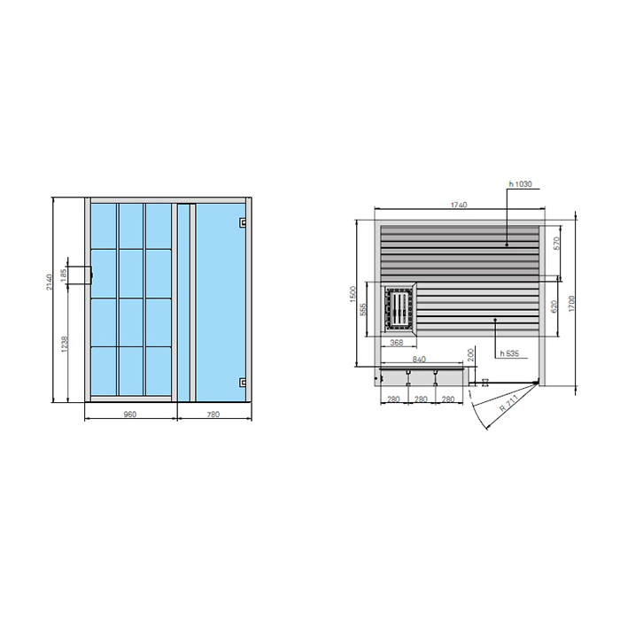 Effegibi Yoku S Shelf Сауна 174x170х214см, угловая SX, цвет: термообработанная древесина