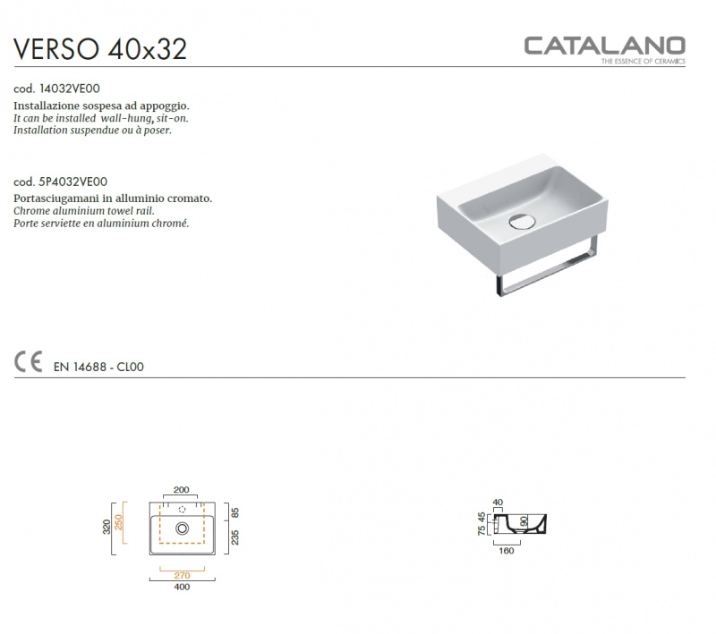Раковина Catalano Verso 40x32 0220420001 / 14032VE00