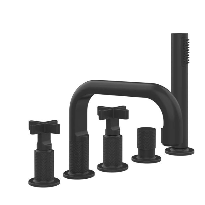 Смеситель для ванны Gessi Inciso+ на 5 отверстий с изливом, переключателем, ручным душем и шлангом 1,50 м., цвет: black XL