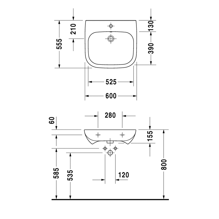 Duravit D-Code Раковина с перел., с 1 отв. под смес., 60х55см., цвет: белый