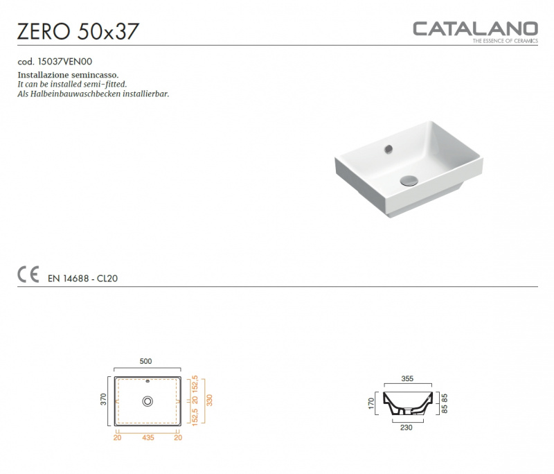 Раковина Catalano Verso 50x37 0124500001 / 15037VEN00