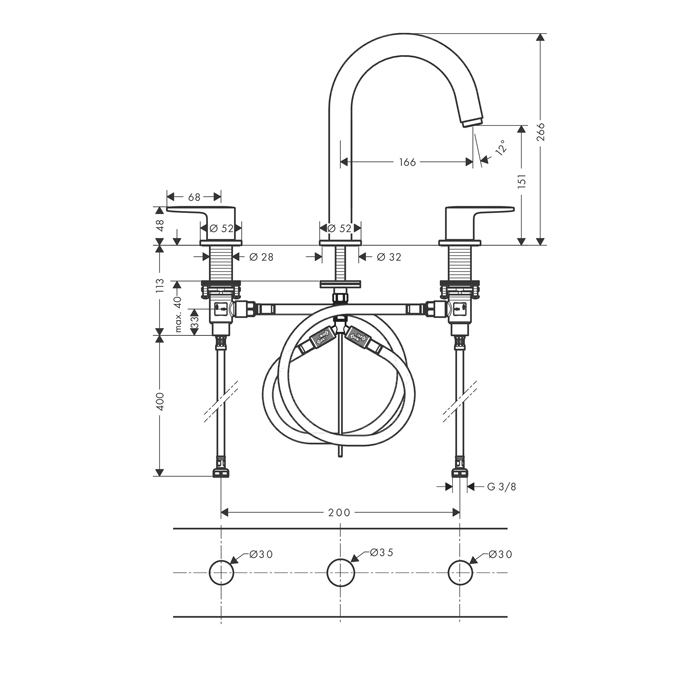 Hansgrohe Vernis Blend Смеситель для раковины, на 3 отв, с донным клапаном, цвет: хром