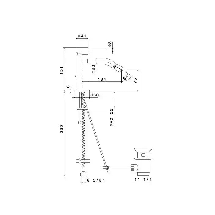 Kerama Marazzi Eterna Смеситель для биде, 1 отв., c донным клапаном, цвет: брашированная медь pvd