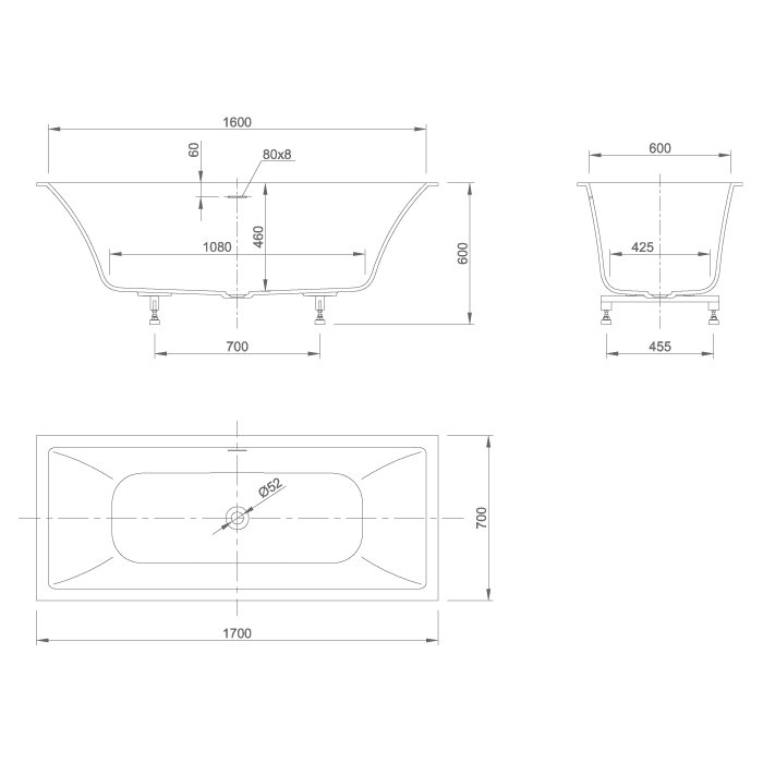 Knief Shape Ванна 170x70x60cм., встраиваемая, click-clack, цвет: белый матовый