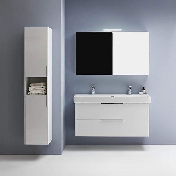 Laufen Base Высокий шкаф 35x33.5x165см, 2 дверцы, петли справа, 1 открытая полка, 4 стеклянные полки, дизайн совпадает со шкафами под раковину, цвет: белый глянцевый