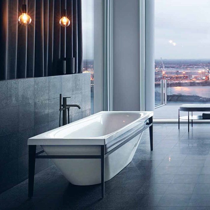 Duravit XViu Ванна отдельностоящая 180х80см, акриловая бесшовная панель, слив-перелив, цвет: матовый черный
