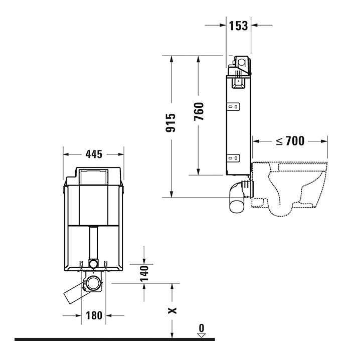 Рама Duravit DuraSystem для установки подвесного унитаза 91x44x15 см, для замуровки в стену, в сборе с бачком 9л