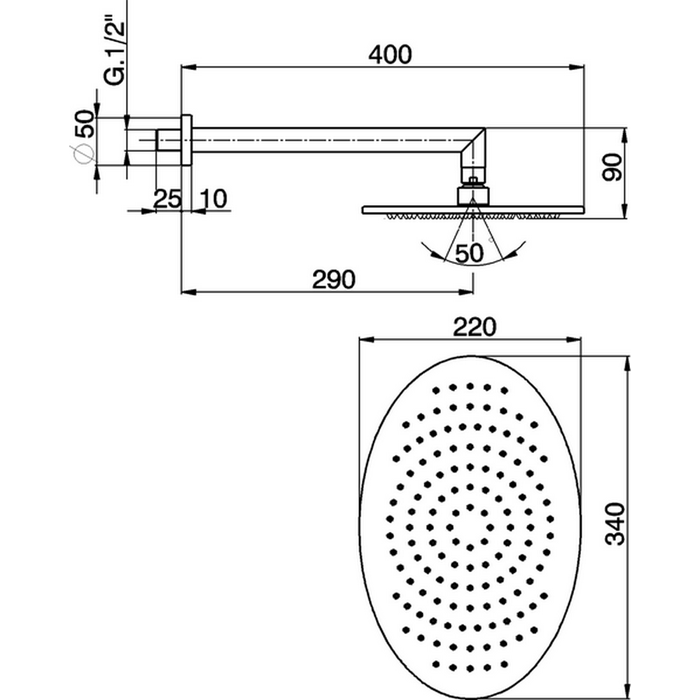 CISAL Shower Верхний душ 340х220 мм с настенным держателем L290 мм, цвет: хром