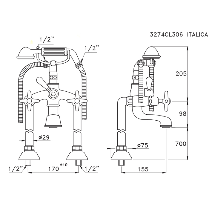 Напольный смеситель для ванны Stella Italica 3274CL306 с ручным душем, цвет: хром