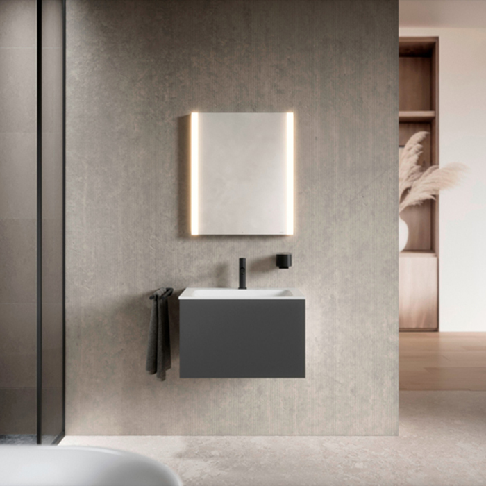 Keuco Somaris Зеркальный шкаф, 60x71x12.8см., 1-дверный-двустор. зеркало, IP 44 c плавным закр. дверцы, корпус: алюминий серебристый цвет: