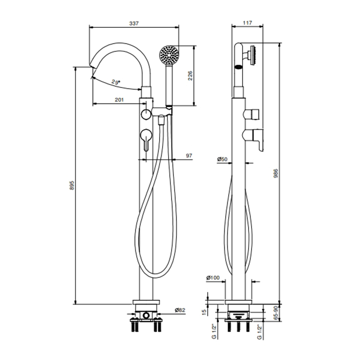Fantini Icona Classic Смеситель для ванны, напольный, с ручной лейкой, цвет: Matt British Gold PVD