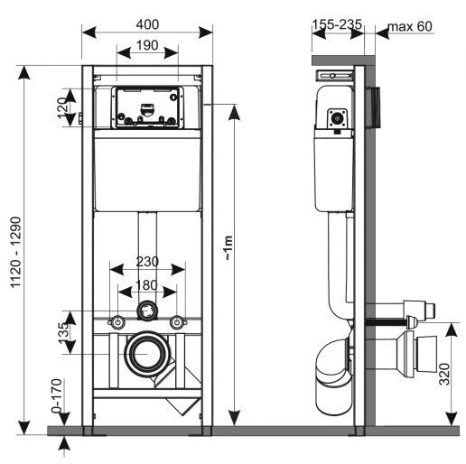 KK-POL 350/ZPW/400-00-E0(ZSP/M400/0/K) Economic Инсталляция для подвесного унитаза, 1120*400*155 мм