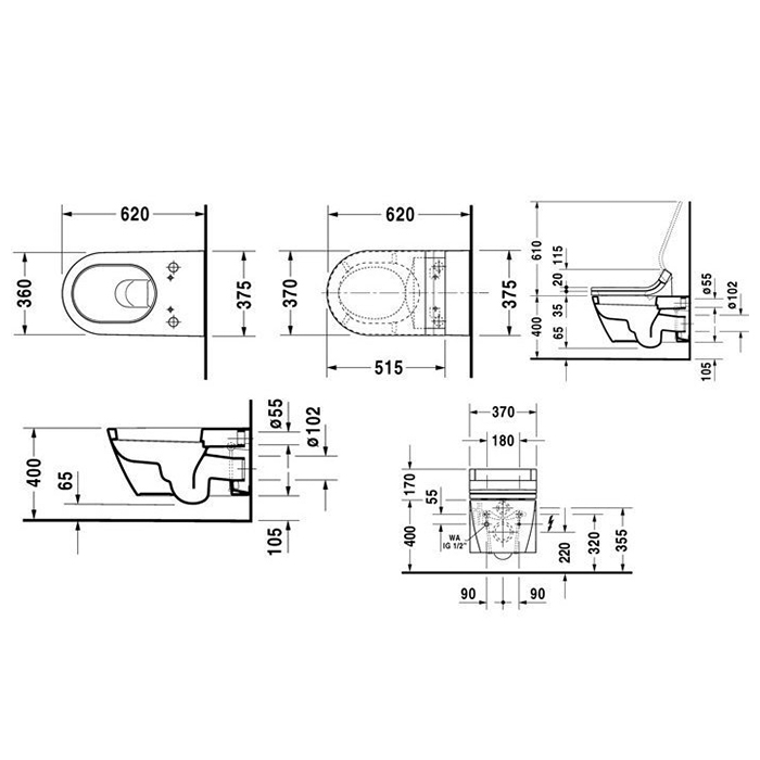 Duravit Starck 2 Унитаз 62х37.5х33.5см, подвесной, цвет: белый