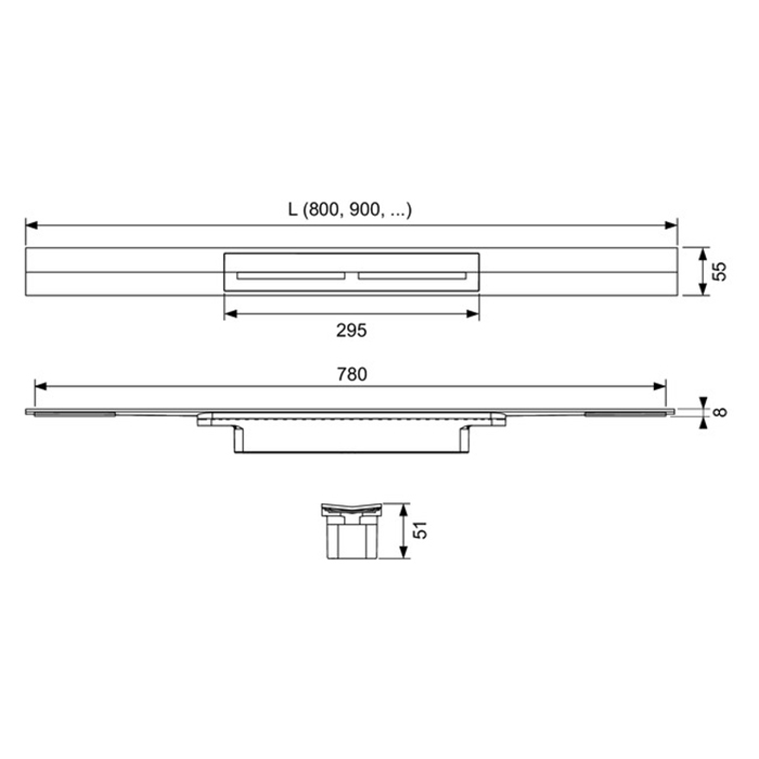 TECE Профиль для душа TECEdrainprofile, 900 мм, PVD Brushed Black Chrome