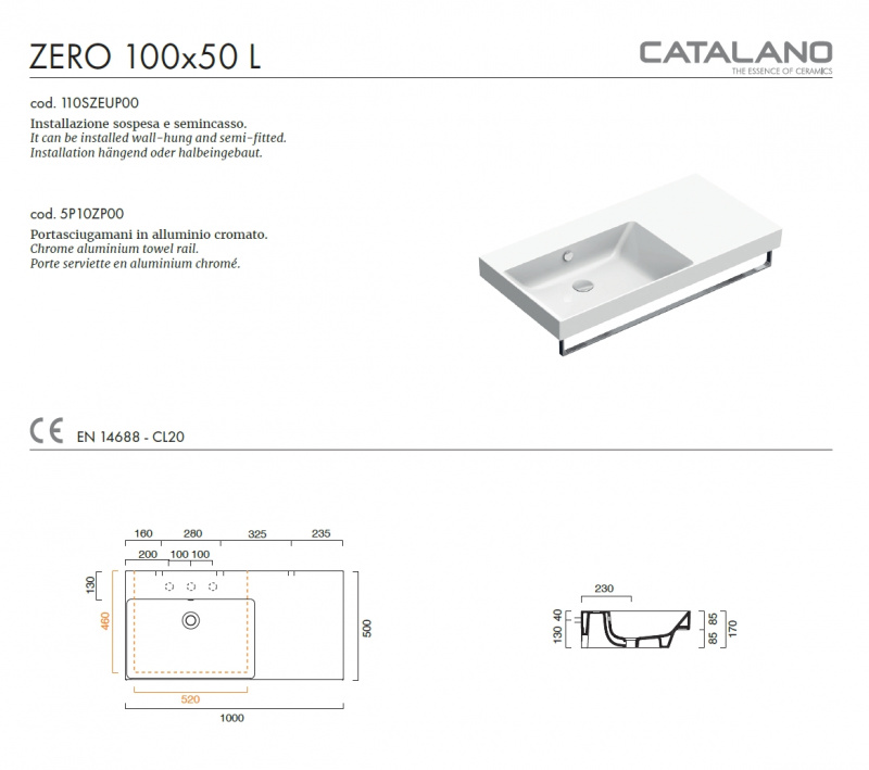 Раковина Catalano New Zero 100x50 0121040001 / 110SZEUP00