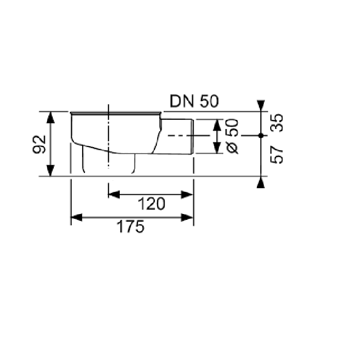 TECE drainline, сифон, 0,8 л/c, DN 50, выход вбок, высота монтажа от нижнего края сифона до верхнего края слива – 120 мм