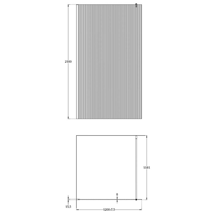 Душевое ограждение Kerama Marazzi Cristallo 120х210см, рифленое стекло, цвет: черный матовый
