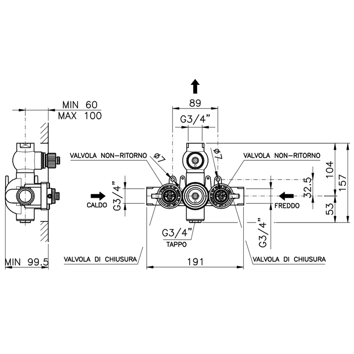 Термостат Nicolazzi Termostatico 3/4” с запорным вентилем, цвет: хром